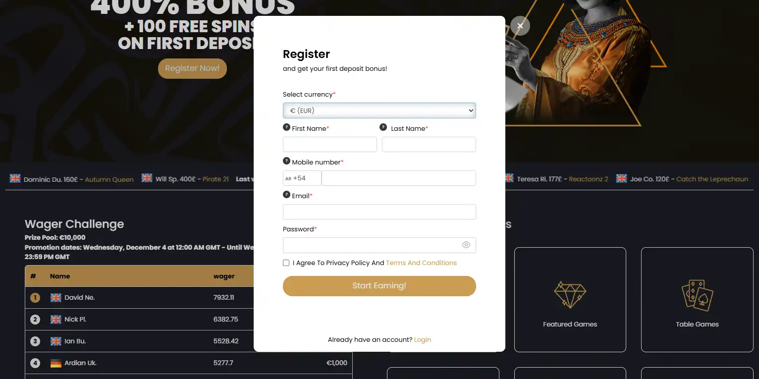 Golden Pharaoh registration