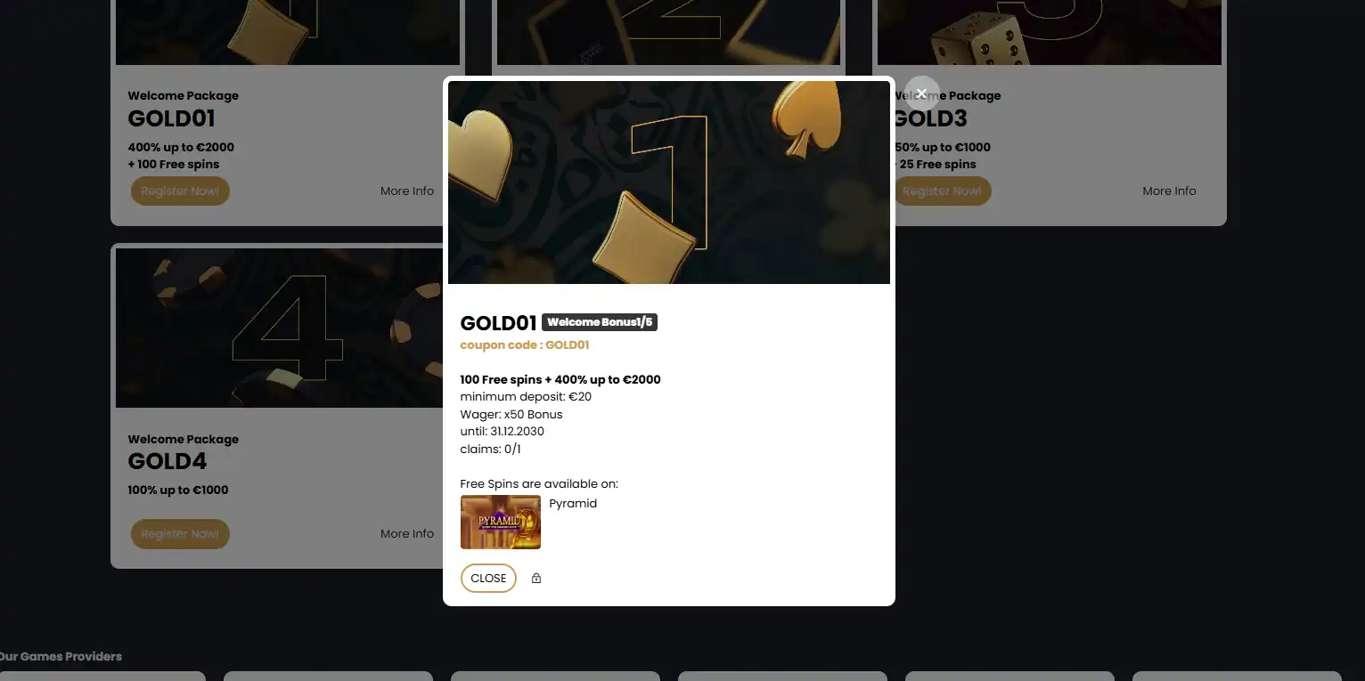 Golden Pharaoh welcome bonus